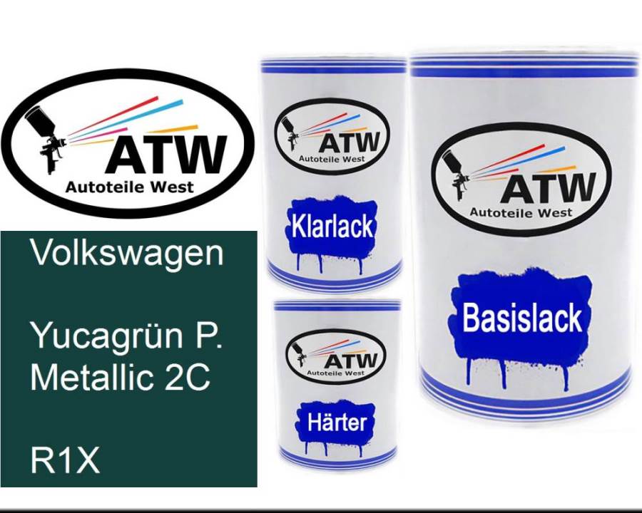 Volkswagen, Yucagrün P. Metallic 2C, R1X: 500ml Lackdose + 500ml Klarlack + 250ml Härter - Set, von ATW Autoteile West.